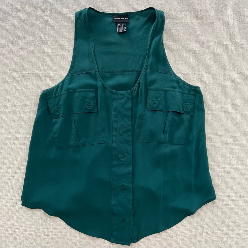 ARITZIA Central Park West 100% Silk Emerald Green Tank Top Size Small